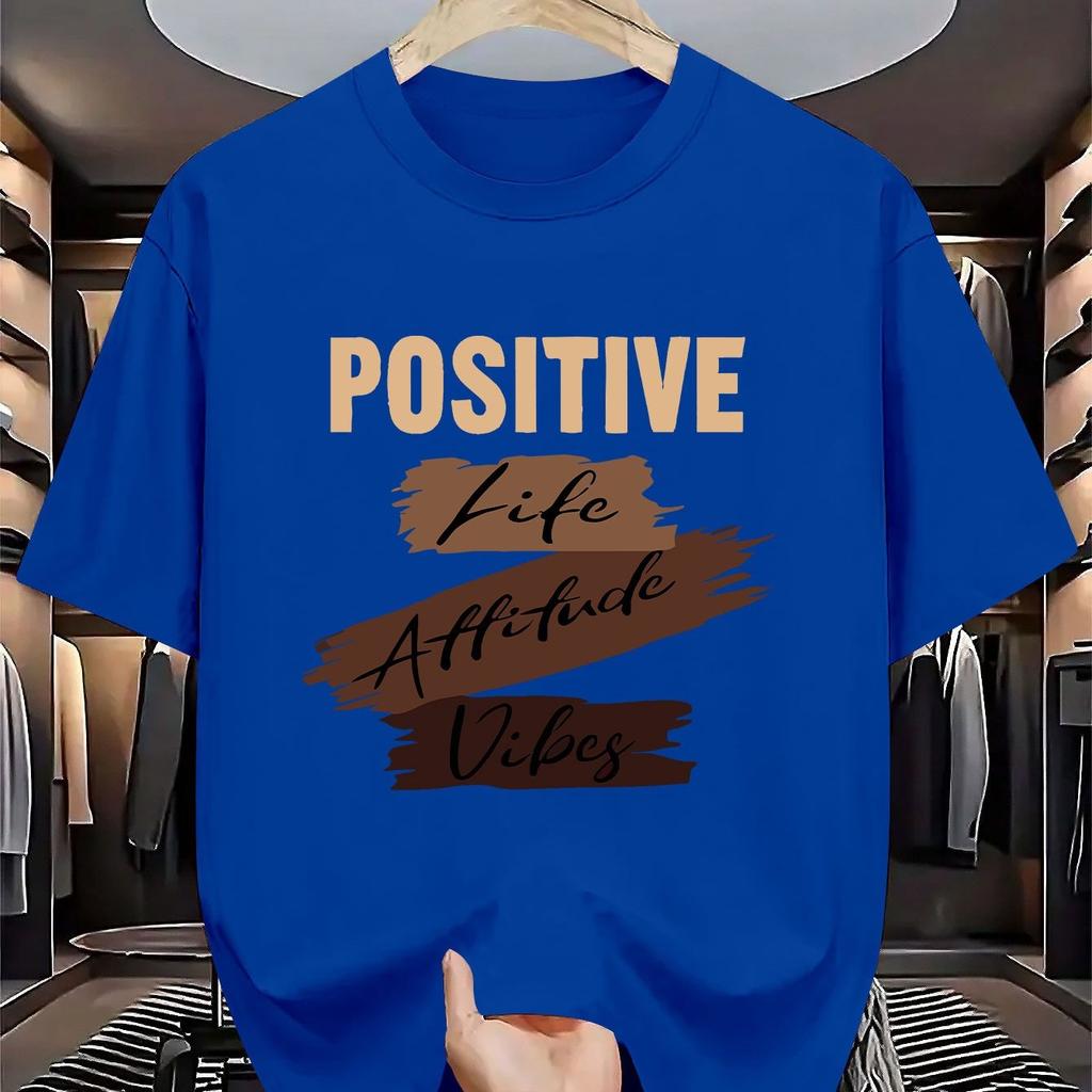 Positive Life Attitude Vibes Graphic Tee Men Soft Cotton Casual Short Sleeve Summer Round Neck TShirt