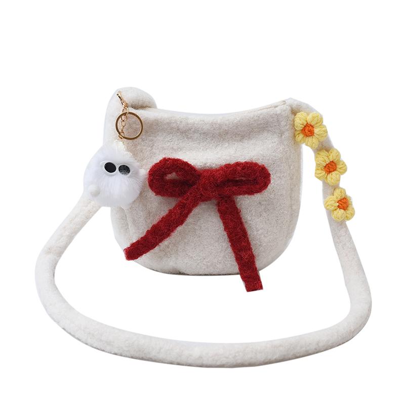 Girl Cute Little Satchel Bow Cartoon Fashion Korean Version Women's Mobile Phone Bag Felt Christmas Japanese Messenger Bag