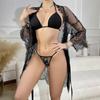 Sexy lace lace long slit mesh sex perspective long-sleeved pajamas robe