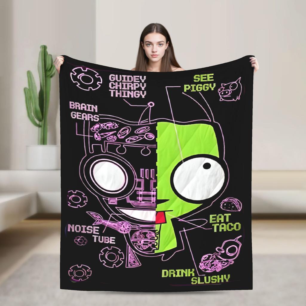 Warm Soft BlanketKids Travel Invaders Zims Gir Throw Blanket Flannel Bedspread For Couch Chair Sofa Bed Print Sofa Bed Cover