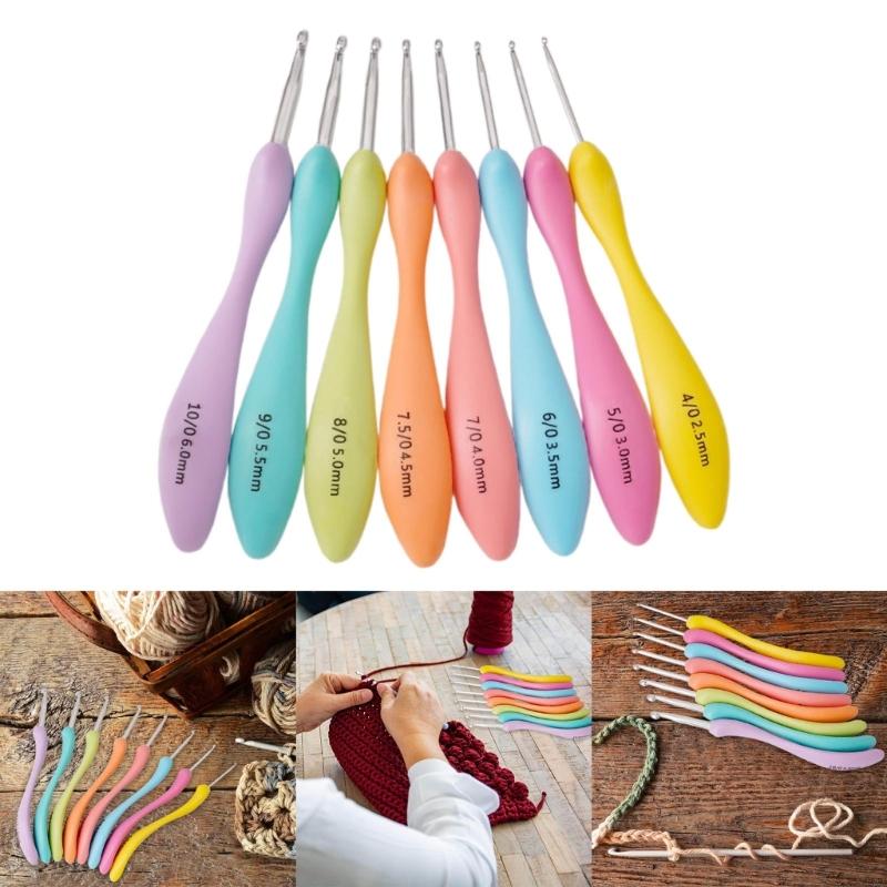 8Pcs Ergonomic Crochet Hook for Beginner Crochet Hobbyist,8 Size Long Handle Crochet Hook Needle 2.5mm-6mm  (4/0-10/0MM)