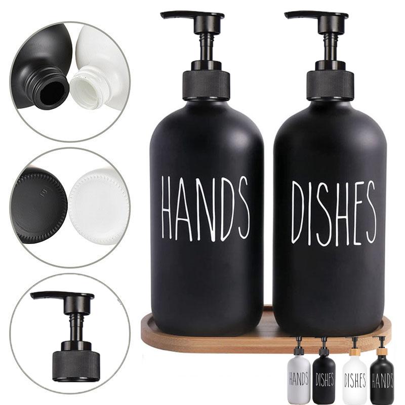 Black White Hand Soap Dish Soap Dispenser with Pump Soap Bottle for Farmhouse Kitchen Counter Bathroom Decor Organization 500ml