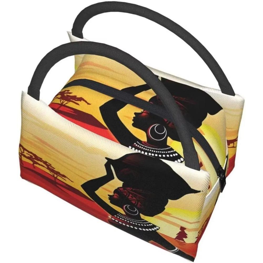 Portable Insulated Lunch Bag African Women Desert Painting Waterproof Tote Bento Bag for Office School Hiking Beach Picnic