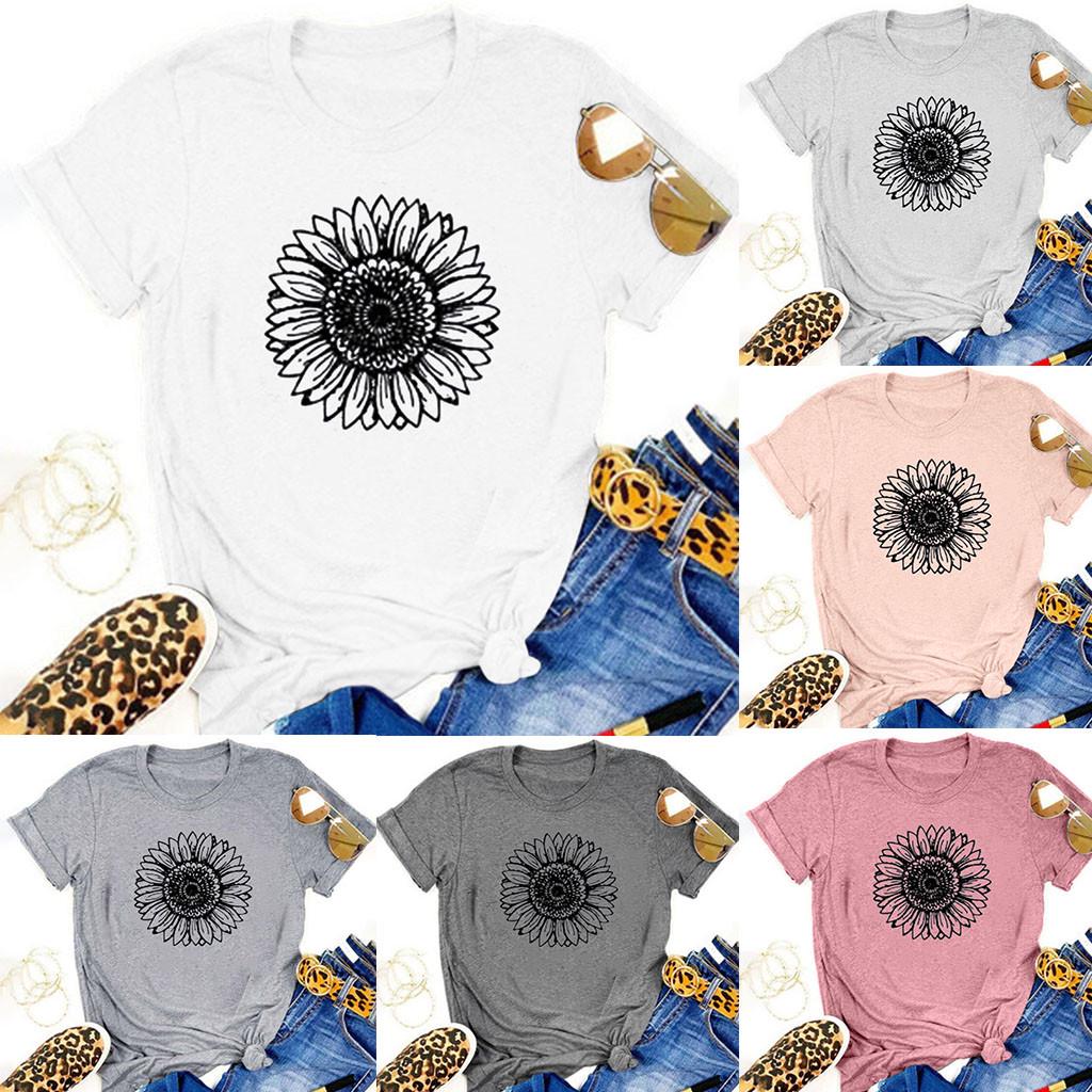 

Женская футболка-блузка с короткими рукавами с цветочным принтом и цветочным принтом