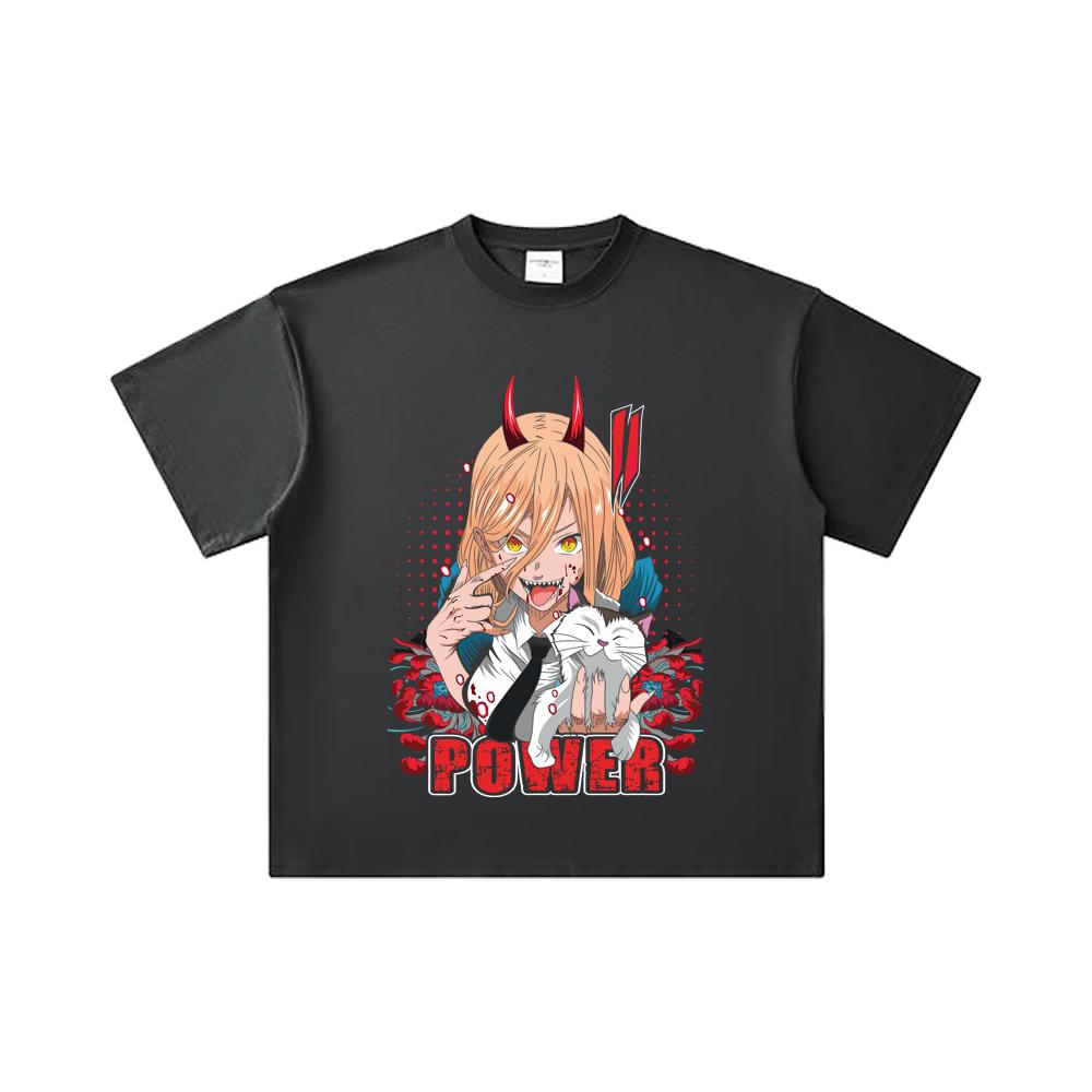 260 GSM Double Yarn 32 Count 100% Cotton Chainsaw Man V51 Power Print Unisex Heavy Cotton T Shirt
