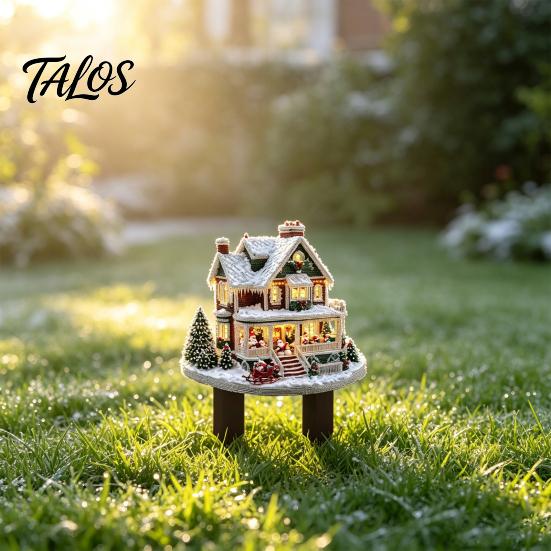 Garden Ornament for Christmas Snowy Cottage Stake, Acrylic Yard Sign, Durable Outdoor Festive Decor Winter Lawn Holiday Decoration Stake