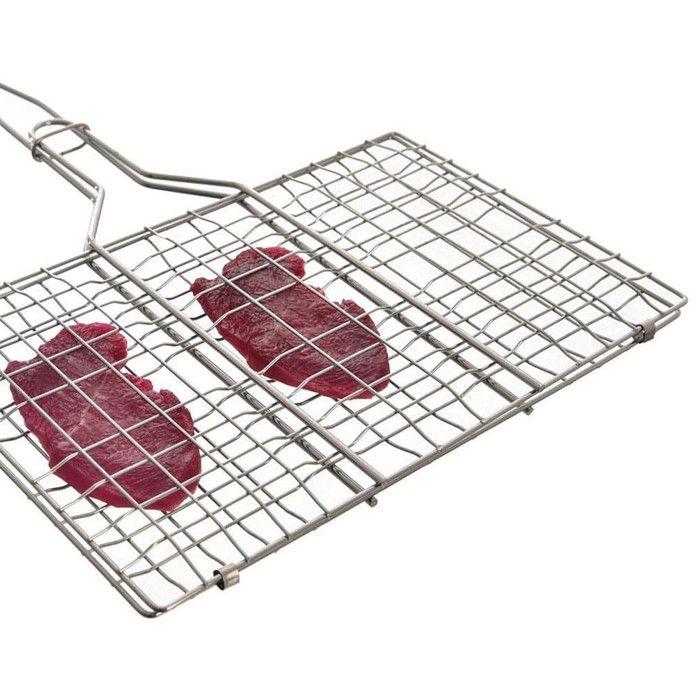 Double Grill Barbecue - Chrome Plated Steel - 34x22 Cm - Wooden Handle - Easy To Use - Durable