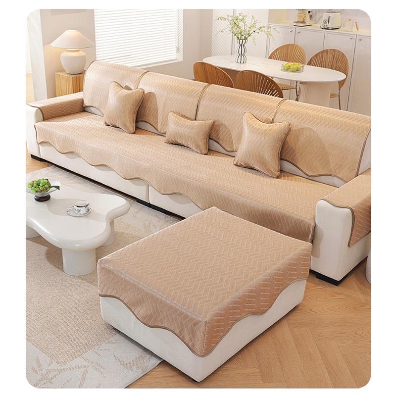 Summer Ice Silk Sofa Cover Minimalist High-End Cat Scratch Resistant Non-Slip Sofa Cushion Mat Cool Seat Footrest Chaise Lounge Protector