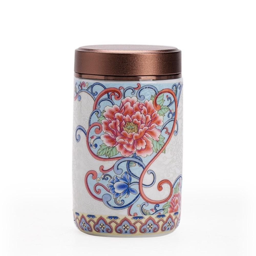 Ceramic Flower Enamel Tea Canister Chinese Style Tea Packaging Box  Home/Office/Travel 85ml Style 4
