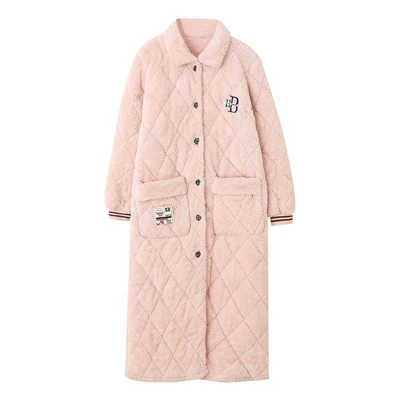 

Женский длинный стеганый флисовый халат с капюшоном - Толстый, теплый и на пуговицах для осени/зимы Size XL