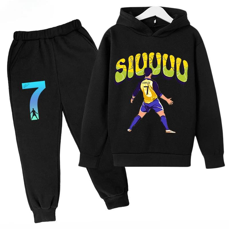 Children's Sports Hoodie Set  Sweatshirt Pants 2-piece Set for Boys and Girls Ronaldo Avatar Printed Kids Clothes Girls