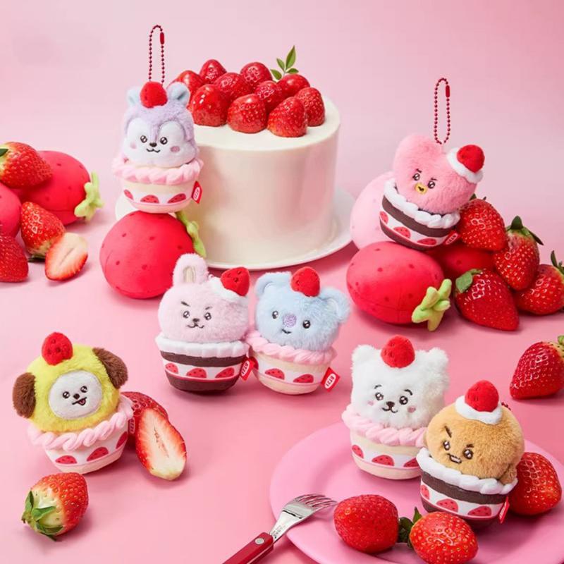 10cm Anime Cartoon Bt21 COOKY SHOOKY Plush Toy Creative Strawberry Cake Party Plush Toy Pendant Backpack Keychain Accessories