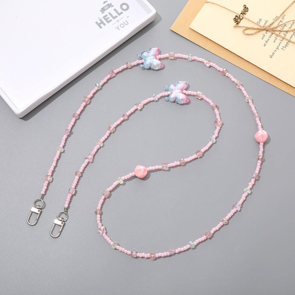 Anti Loss Bead Phone Strap Colorful Butterfly Mobile Phone Lanyard  Mobile Phone