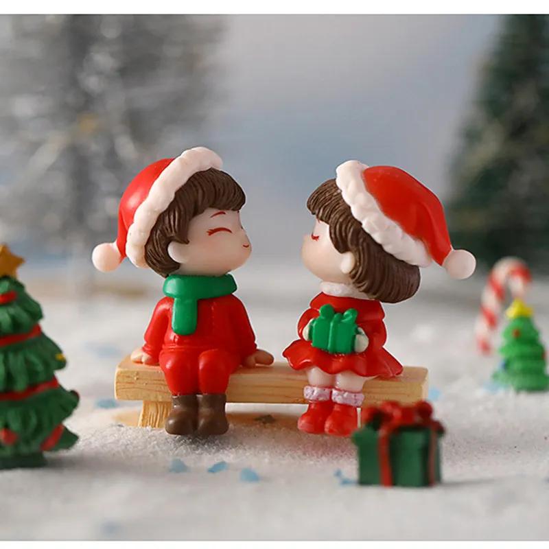 1-10Pairs Christmas Micro Landscape Accessories Cute Couple Figurines Mini Dolls Creative Desk Ornament DIY Decoration Gift