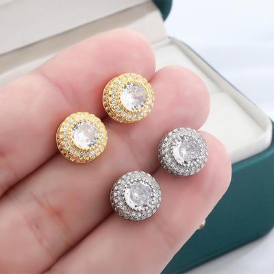 European and American Hip Hop Round Zircon Earrings Micro-studded with Diamond Earrings Creative Shiny Jewelry Anniversary Gift