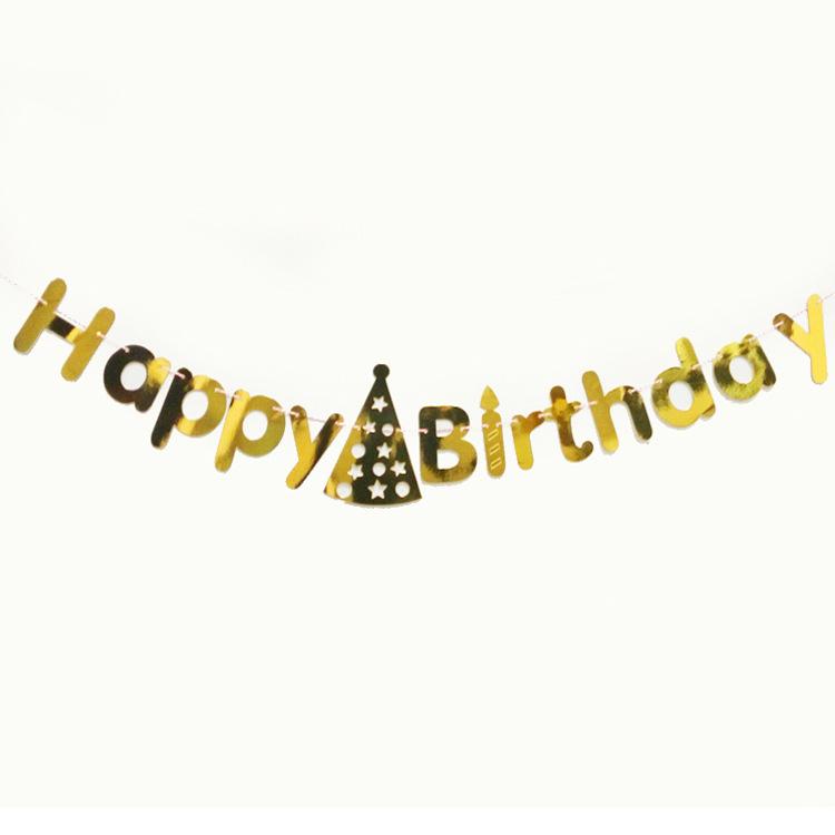 Happy Birthday Hat One-Piece Bronzing Flag Baby'S First Birthday Arrangement Banner Customization