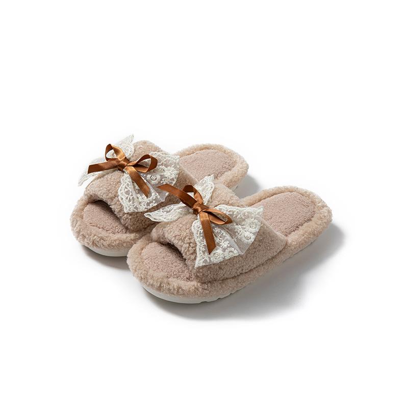 Spitzen Schleife Baumwollpantoffeln ins weniger flauschige Pantoffeln Zuhause Plüschpantoffeln