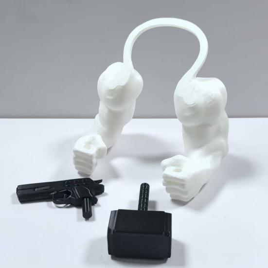 Cat Muscle Arm for Pet Cosplay 3D Printed Cat Neck Arm Funny Pet Prop Muscular Arm Holding Hammer for Halloween Costume Birthday Party Dress-up