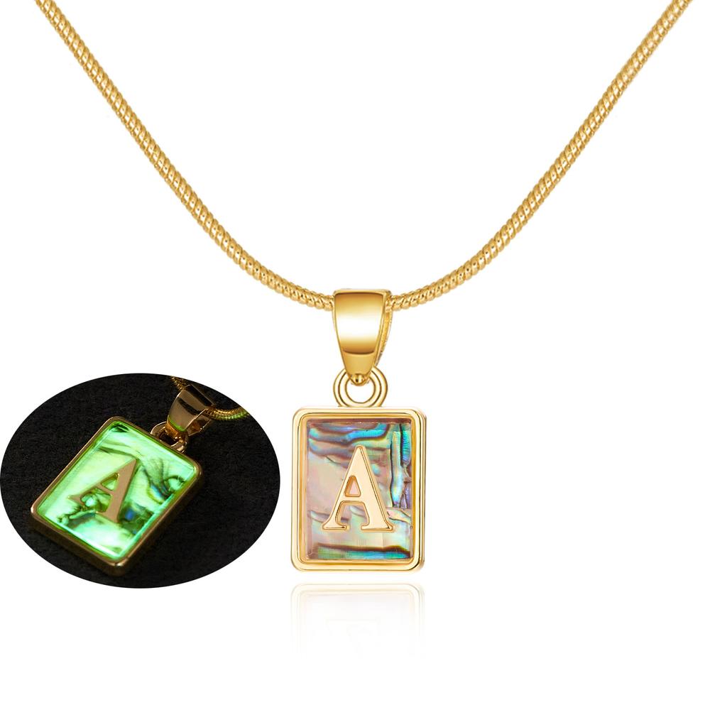 Colored Shell Luminous 26 Letter Square Brand Pendant Snake Bone Chain Necklace Couple Letter Necklace