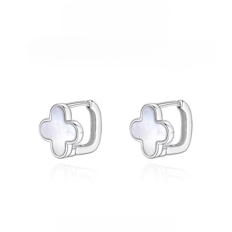 Women's New Mother-of-Pearl Four-Leaf Clover Earrings—Simple, Versatile, Light Luxury, Customizable High-End Design