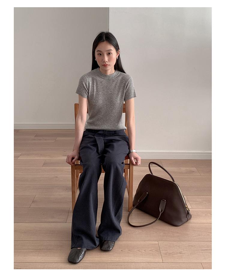 CLEAN SPACE Women's Wool Blend Knitted T-Shirt, Spring 2025 Collection, Short Sleeve, Thirteen Rows Design