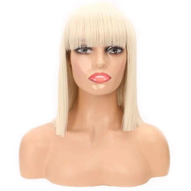 Ευρωπαική αμερικανική περούκα γυναικών κοντά ίσια μαλλιά με αφέλειες Bob, ένα κόψιμο από χημικές ίνες, ολόκληρο το κεφάλι
