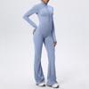 Zipper nude long-sleeved yoga flared pants onesie women's running fitness clothes sports trend onesie tights