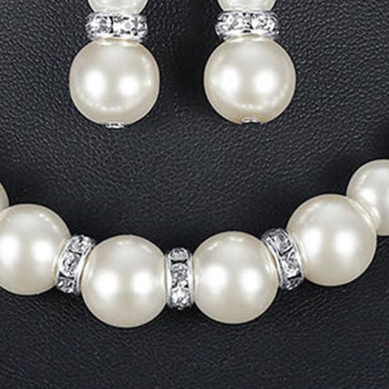1 Set Faux Pearl Jewelry Women Necklace Bracelet And Drop Earrings Set Elegant White Faux Pearl Jewelry Set for Party Wedding Engagement