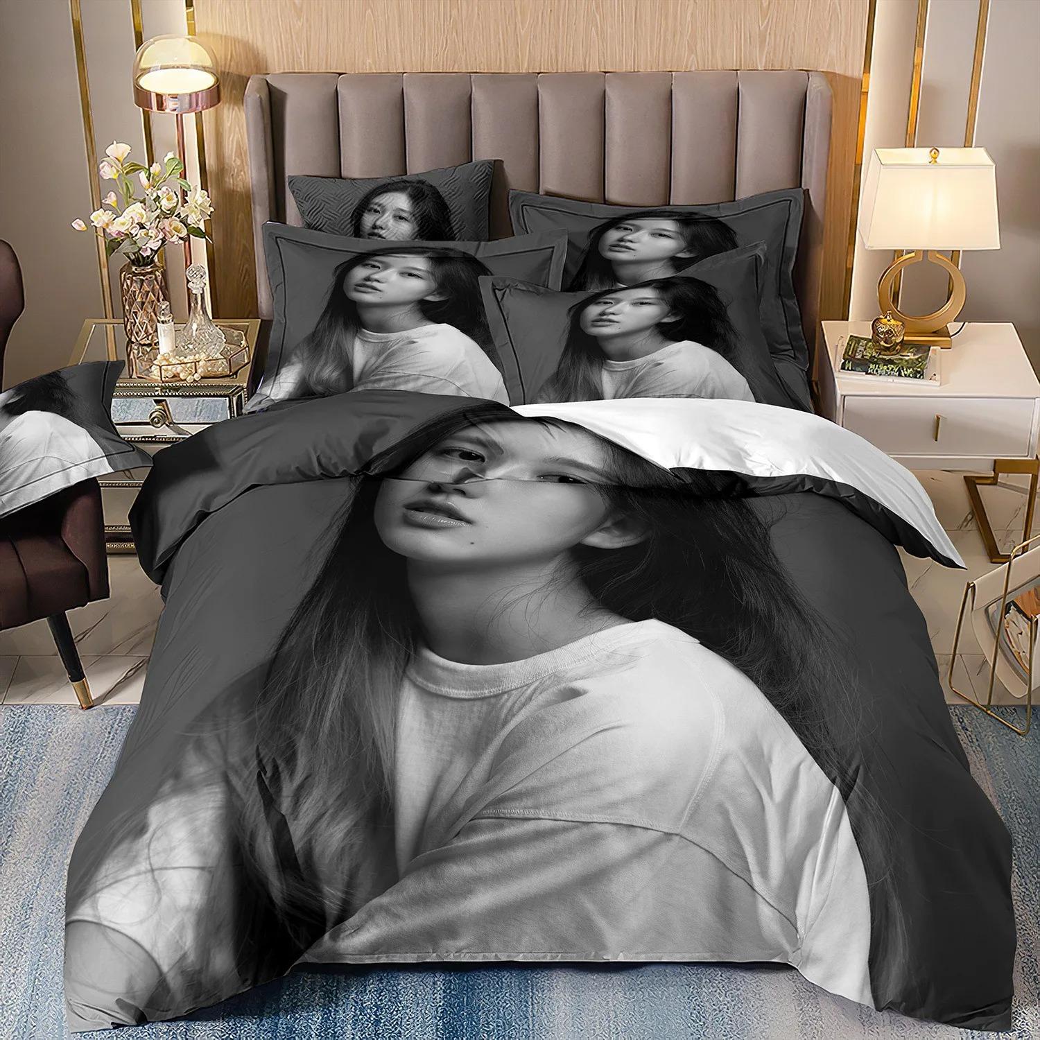 3D Girl Group Print I-IVE Pretty Bedding Set Large/Queen Duvet Cover Pillowcase 2/3pcs, Bedroom Decoration Girl Gift 135x200cm слоновая кость