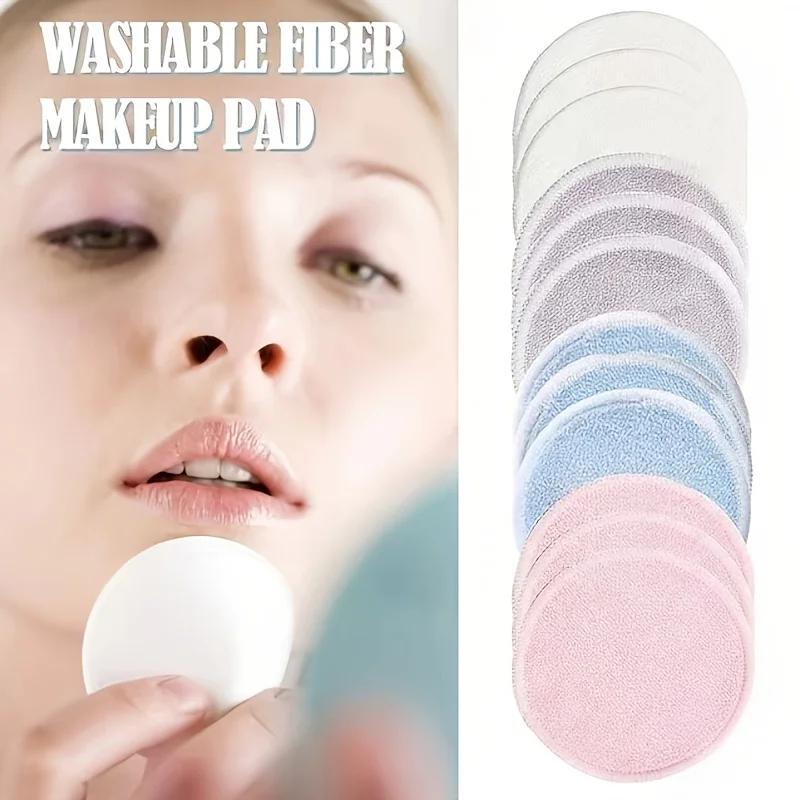 Reusable Bamboo Fiber Makeup Remover Pads 12pcs/Pack Washable Rounds Cleansing Facial Make Up Removal Pads Tools