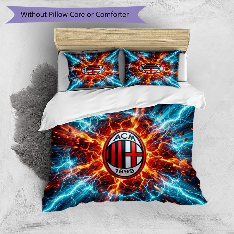 AC Milan Pattern Printed 3PCS Bedding Set Soft Skin-Friendly Washable Duvet Cover & Pillowcases Set All Season Bedroom