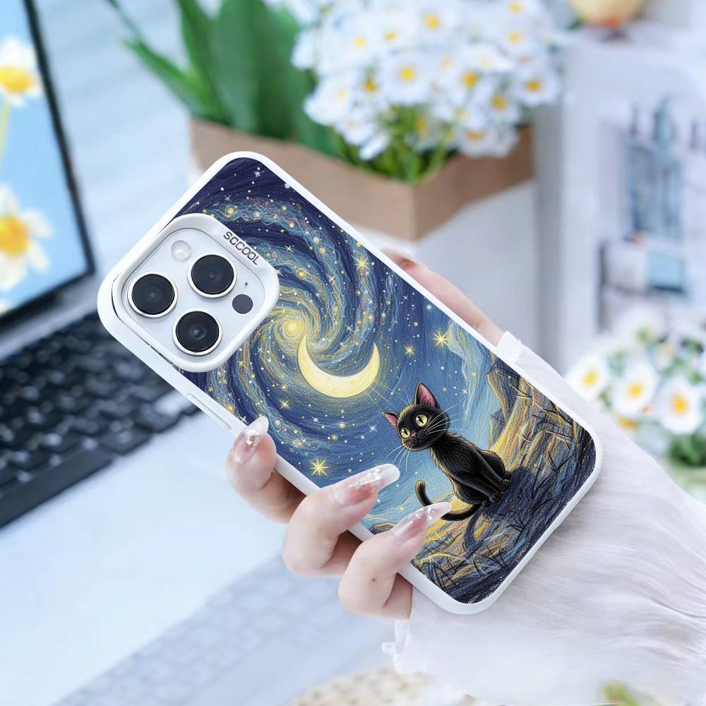 Y2K Black Cat Art Phone Case For iPhone 17,16,15,14,13,12,Pro MAX Black Matte Shockproof Cover