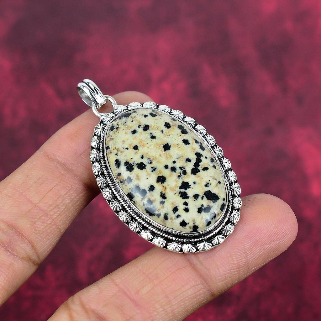 Pandantiv Dalmațian din Piatră Prețioasă Făcut Manual, Pandantiv din Argint Sterling Masiv 925 Bijuterii cu Design Unic, Pentru Femei