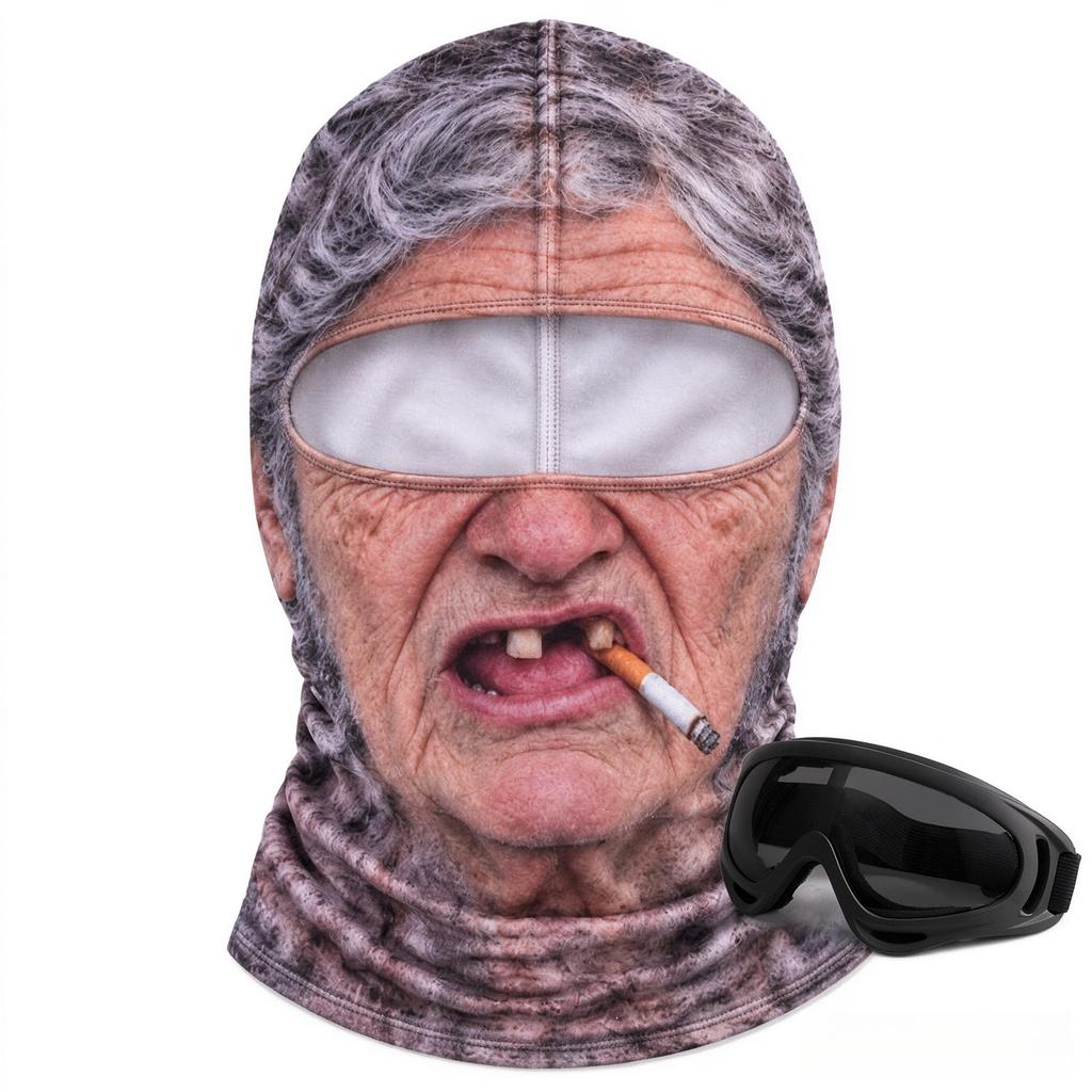 New 3D Face Printed Old Man Balaclava White Mustache Full Coverage Winter Mask Cover Stretch Elastic Funny Ski Mask