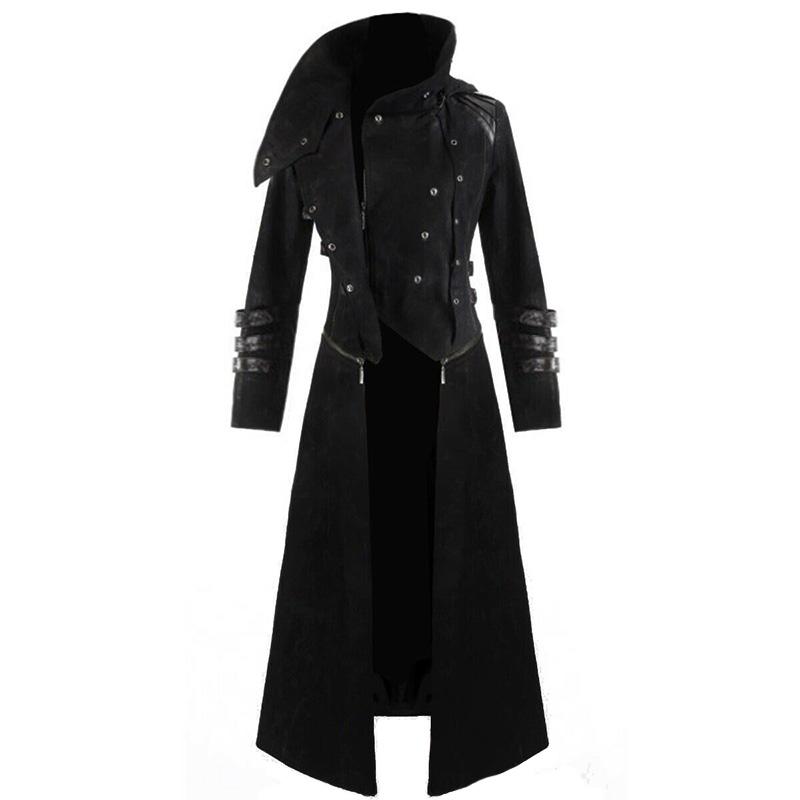 

Длинное пальто Мужская куртка Готика Стимпанк С капюшоном Тренч Аристократ Регентство Фрак XL чёрный