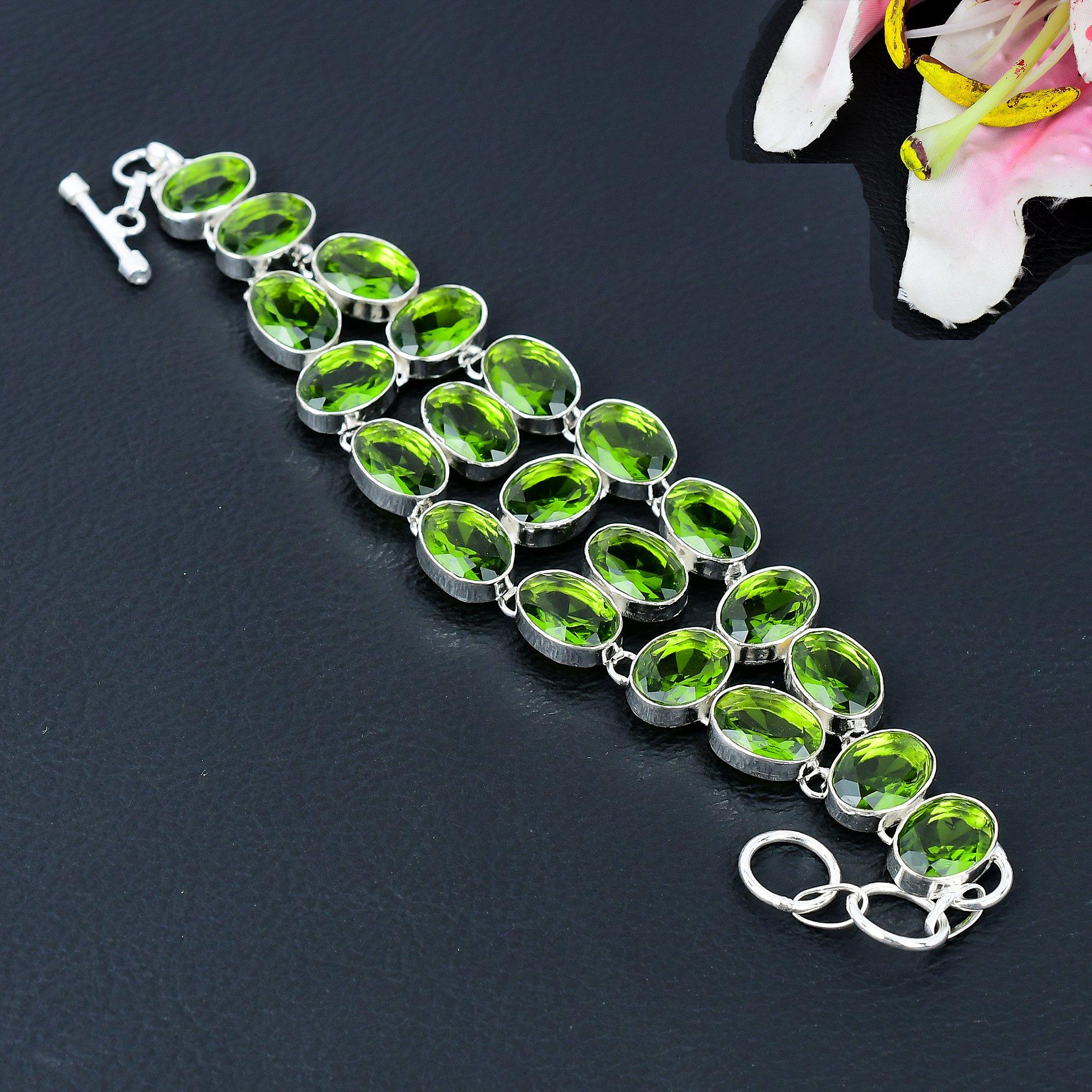 

Peridot Gemstone Handmade 925 Sterling Silver Bracelet 7-8 KG-387