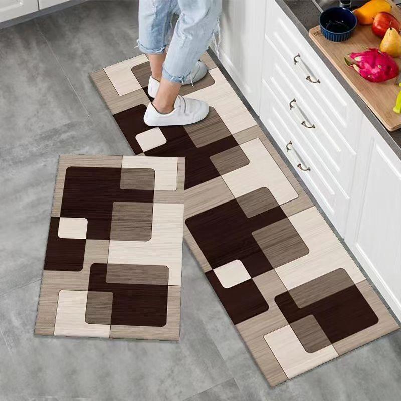 2Pcs Kitchen Floor Mat Non-Slip Anti-Oil Absorbent Rugs Dirt Resistant Crystal Velvet Household Modern Simple Carpet Door Mats