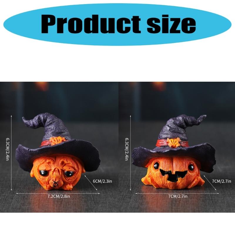 Resins Witch Hat Pumpkin Miniature Figurine Halloween Home Office Tabletop Decors Festives Shelf Display Ornament Gift