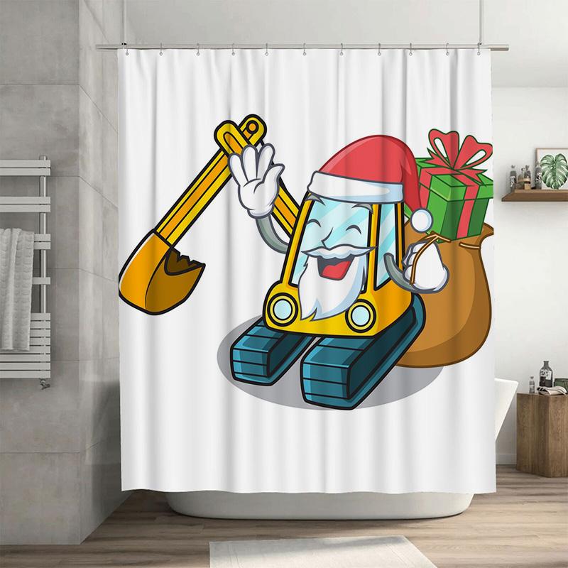 

Tu Santa Excavator Shower Curtain Funny Christmas Construction Truck Bathroom Decor Holiday Gift Unique Pattern Home Decor W60H190(CM)-1 Pcs