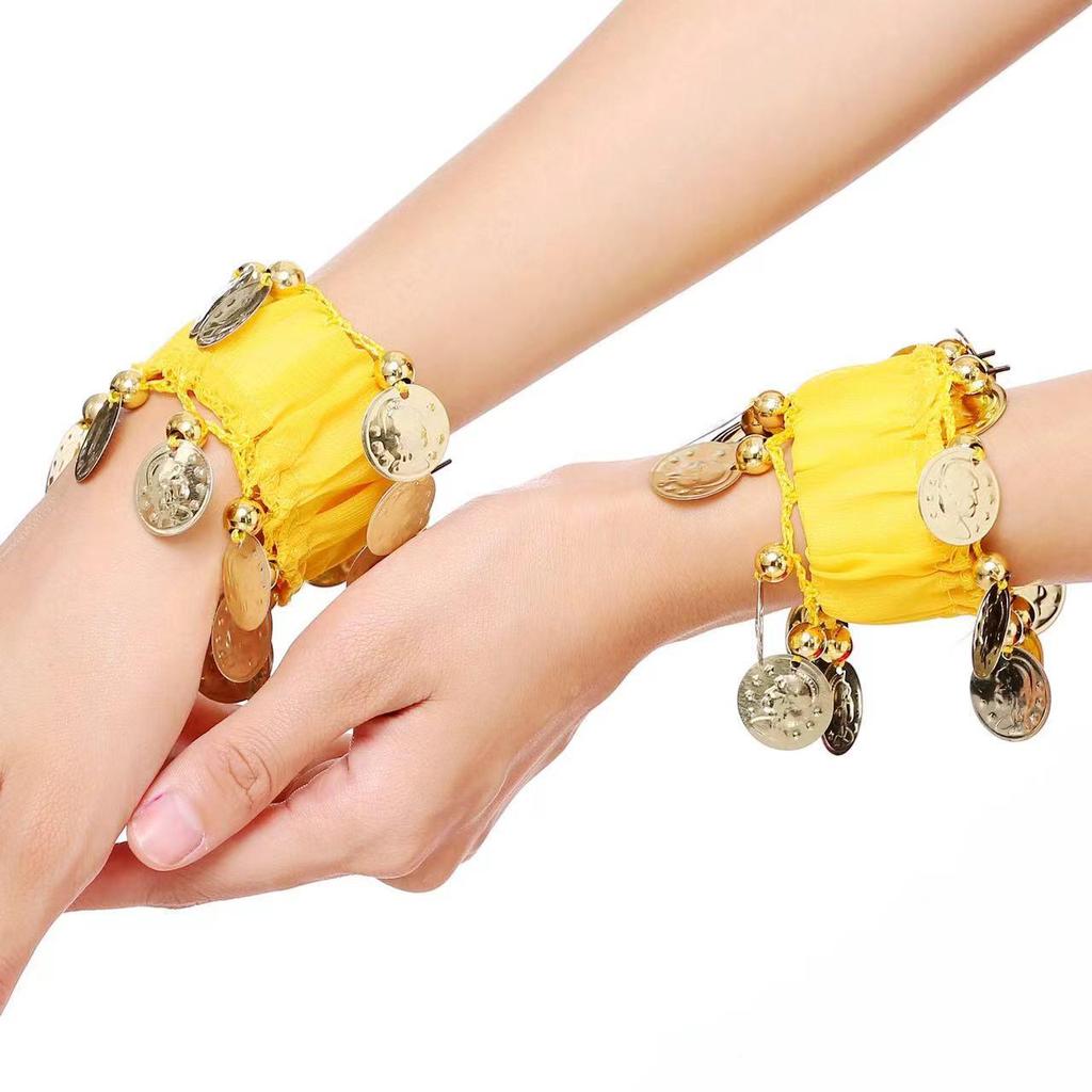 Multi-Color Chiffon Pendant Belly Dance Bracelet Set: Indian Dance Accessories - Hand and Ankle Jewelry