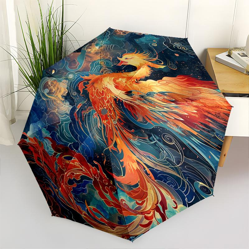 

Phoenix, Mythical Creature Theme Automatic Open/Close Fashion umbrella, Portable 3 Fold Compact Umbrella for Men & Women