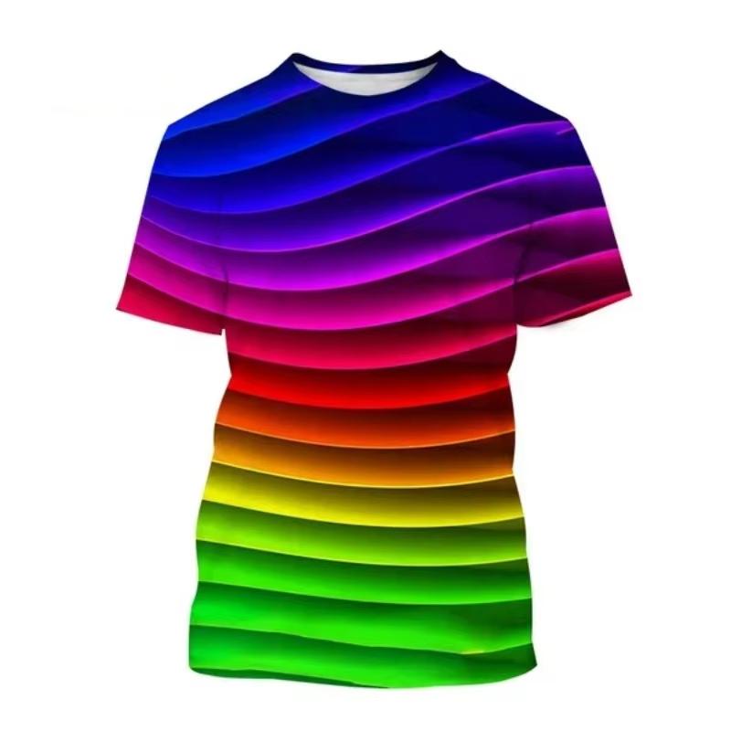 Summer Round Neck 3D Colorful Abstract Art & Geometric Pattern Printed Fashionable Casual Short Sleeved Children's Boy and Girl Kids Unisex T-shirts