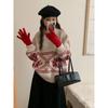 Vintage Christmas knitted pullover sweater for women's red autumn and winter new lazy wind loose soft waxy knitted sweater for women