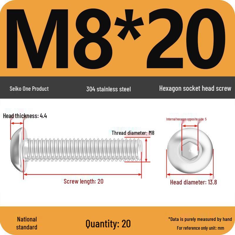 304 Stainless Steel Pan, Half, and Round Head Hexagon Screws (M2-M12)