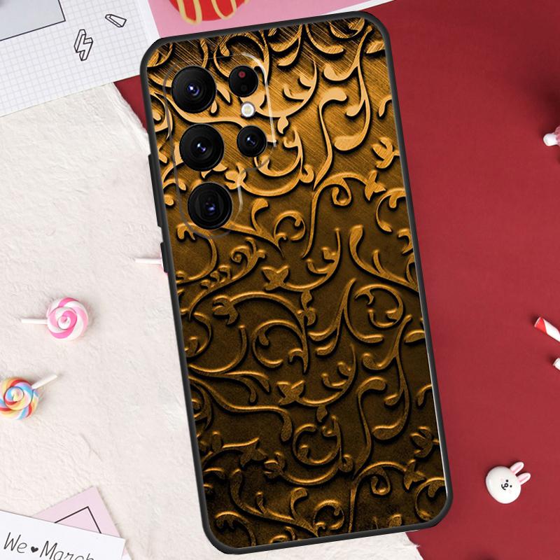 Gold Floral Pattern Case For Samsung Galaxy S20 FE S21 S22 S23 Ultra S9 S10 Note 10 Plus Note 20 Ultra Cover