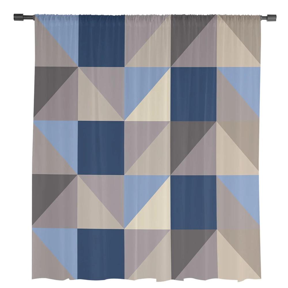 Geometric Triangle Sheer Drapes for Bedroom Living Room Decoration Window Curtain for Kitchen Curtain Panels