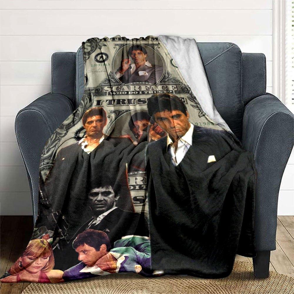 1pc Scarface-Inspired Flannel Blanket - Soft Cozy All-Season Throw for Bedroom, Sofa, Camping, Travel - Perfect Gift for Movie FansB11
