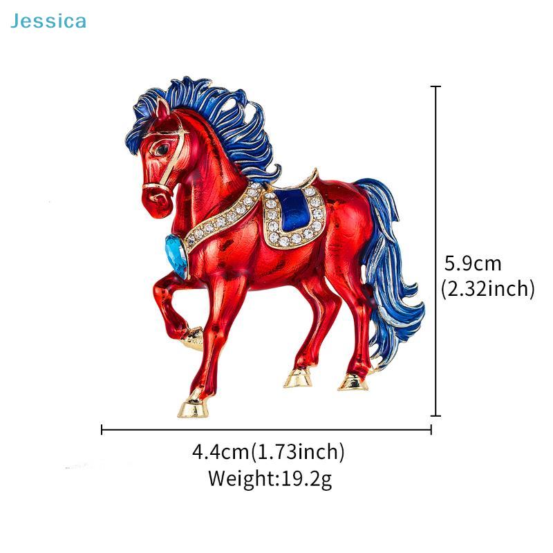 Enamel Red Horse Figurine Brooch - Rhinestone Decorated Animal Brooch Pins Year Of The Horse Party Jewelry Gift
