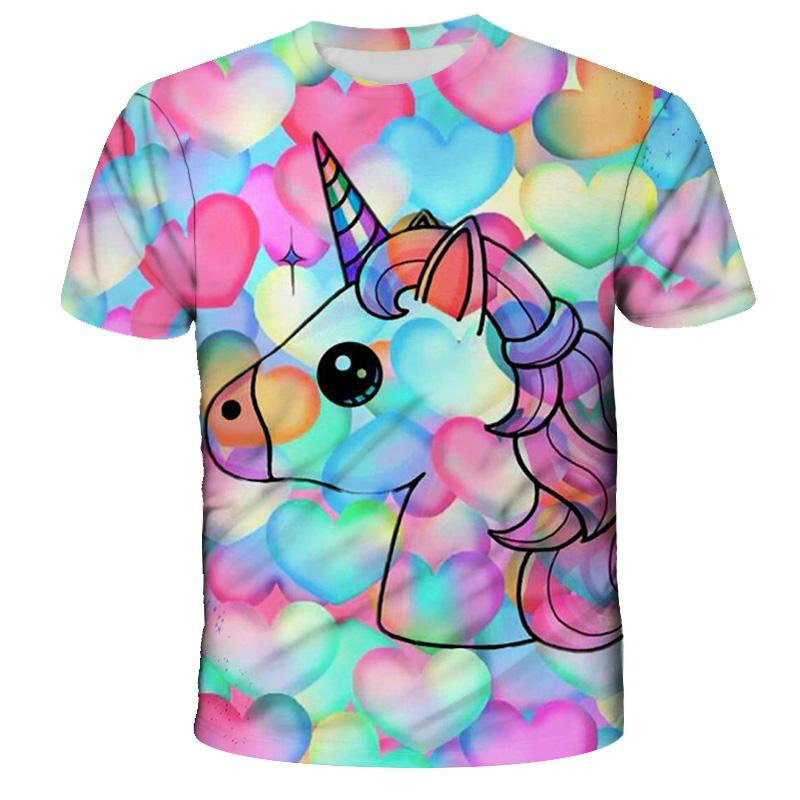 Sommer Rosa Unicorn 3D T-skjorte for barn Tenåringer Klær Baby tegneserier Anime Populært trykk T-skjorter Klær til jente T-skjorte