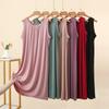 Summer Women's Modal Ruched Round Neck Sleeveless Sleep Dress Loose Casual Plus Size Simple Tank Dress Nightgown Loungewear